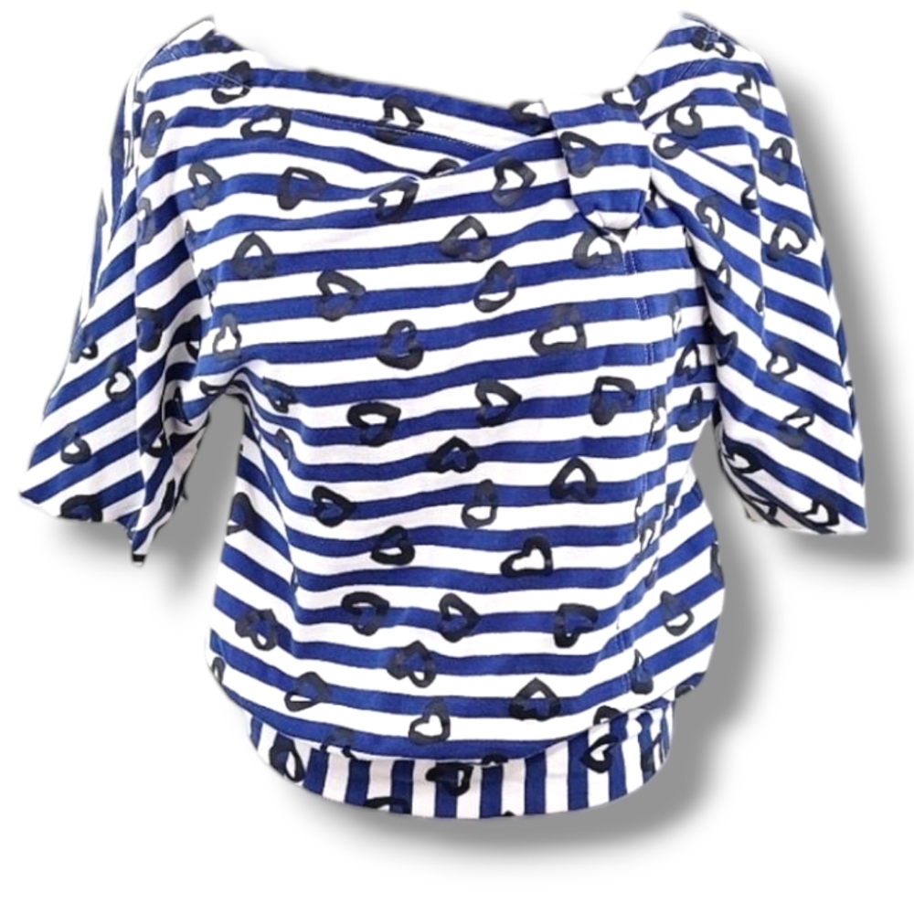 Marc Jacobs Blue and White Puff Sleeve Asymmetrical Blouse Small